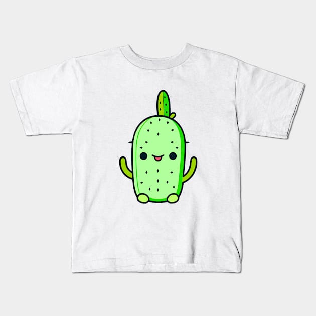 Cute Smiling Green Cactus Cartoon Kids T-Shirt by JoeStylistics